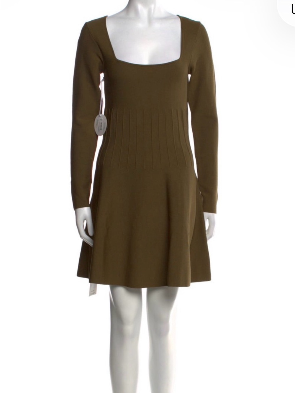 STAUD Olive Long-Sleeve Fit-and-Flare Knit Dress